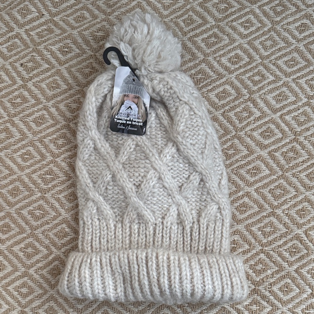 True North Ivory Knit Beanie with Pom Pom